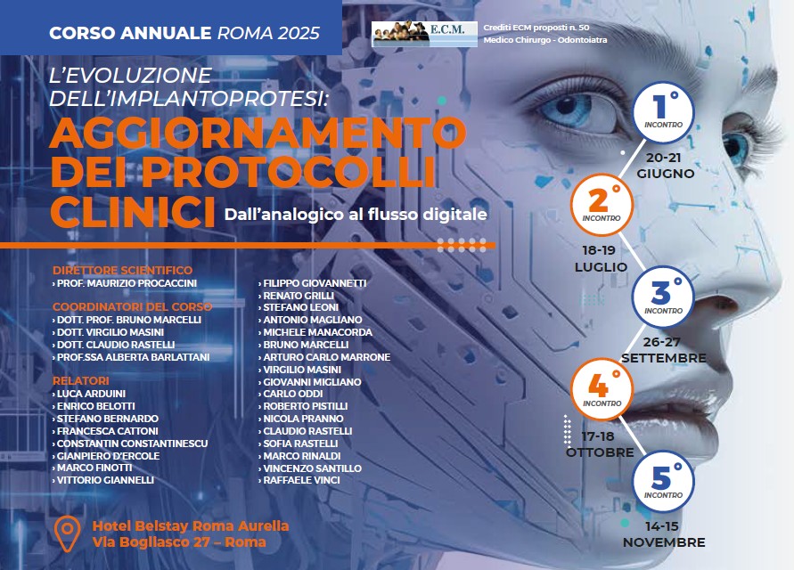 Corso annuale ROMA 2025 – L’evoluzione dell’implantoprotesi: aggiornamento dei protocolli clinici. Dall’analogico al flusso digitale